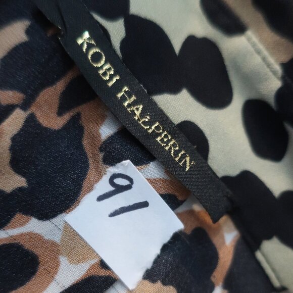 Womens Kobi Halperin Black Brown Silk Blend Animal Print Blouse Top M - Picture 9 of 11